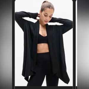 Athleta Pranayama Wrap Black Open Front Cardigan Sweater Thumbholes XS